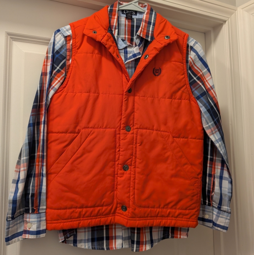 Chaps Red and Blue Button Up With Vest